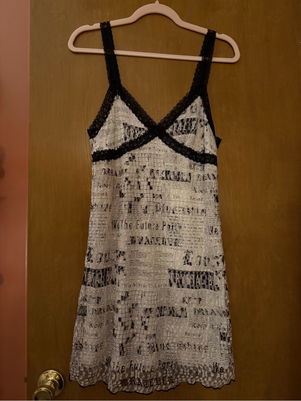 Urban Outfitters Black & White Printed Lace-Trim Mini Dress